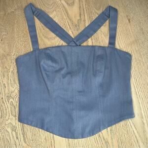 NWOT Free People Bustier Corset Crop Tank Top  Blue Cotton Women’s Size XS